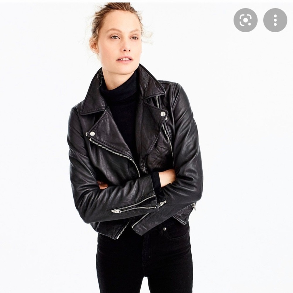 J Crew Classic Collection washed leather motorcycle jacket in Black XXS G8538